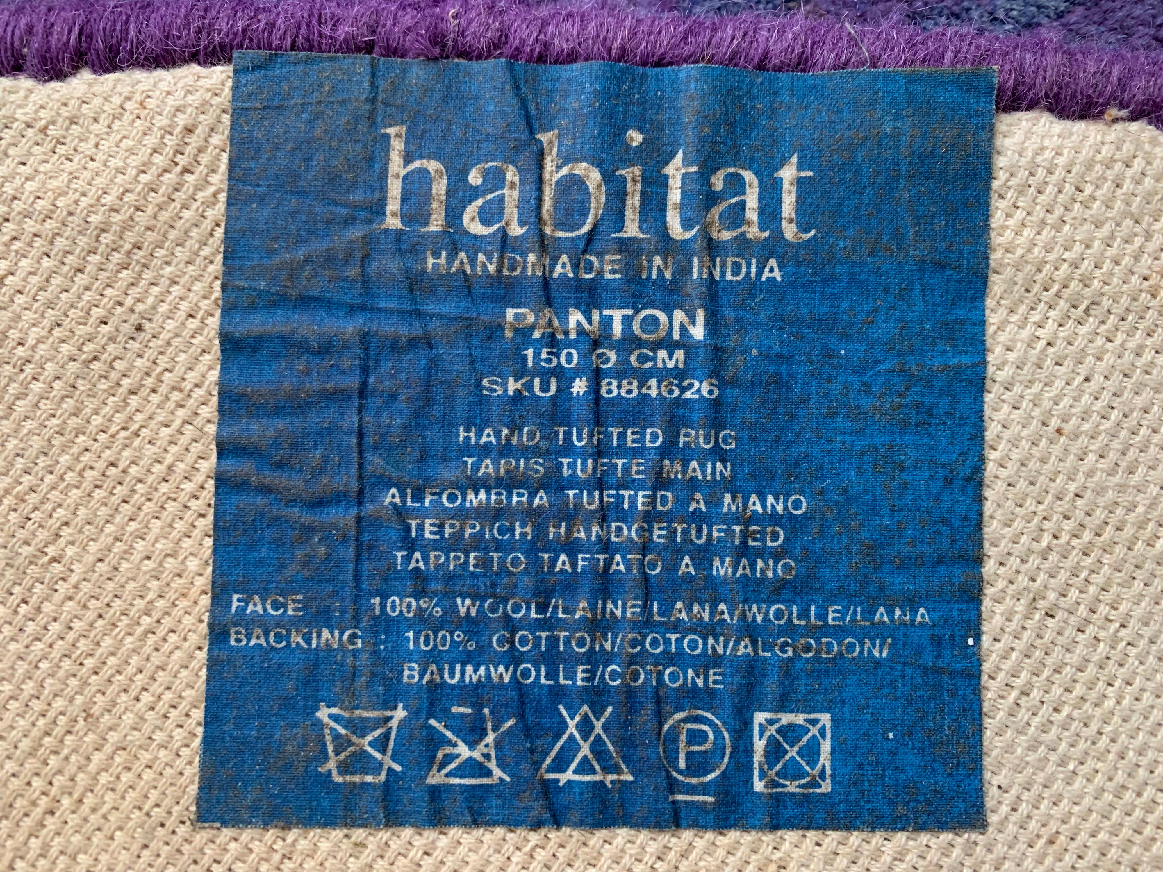 Habitat Verner Panton Runder getufteter lila Wollteppich aus reiner neuer Wolle (Indisch)
