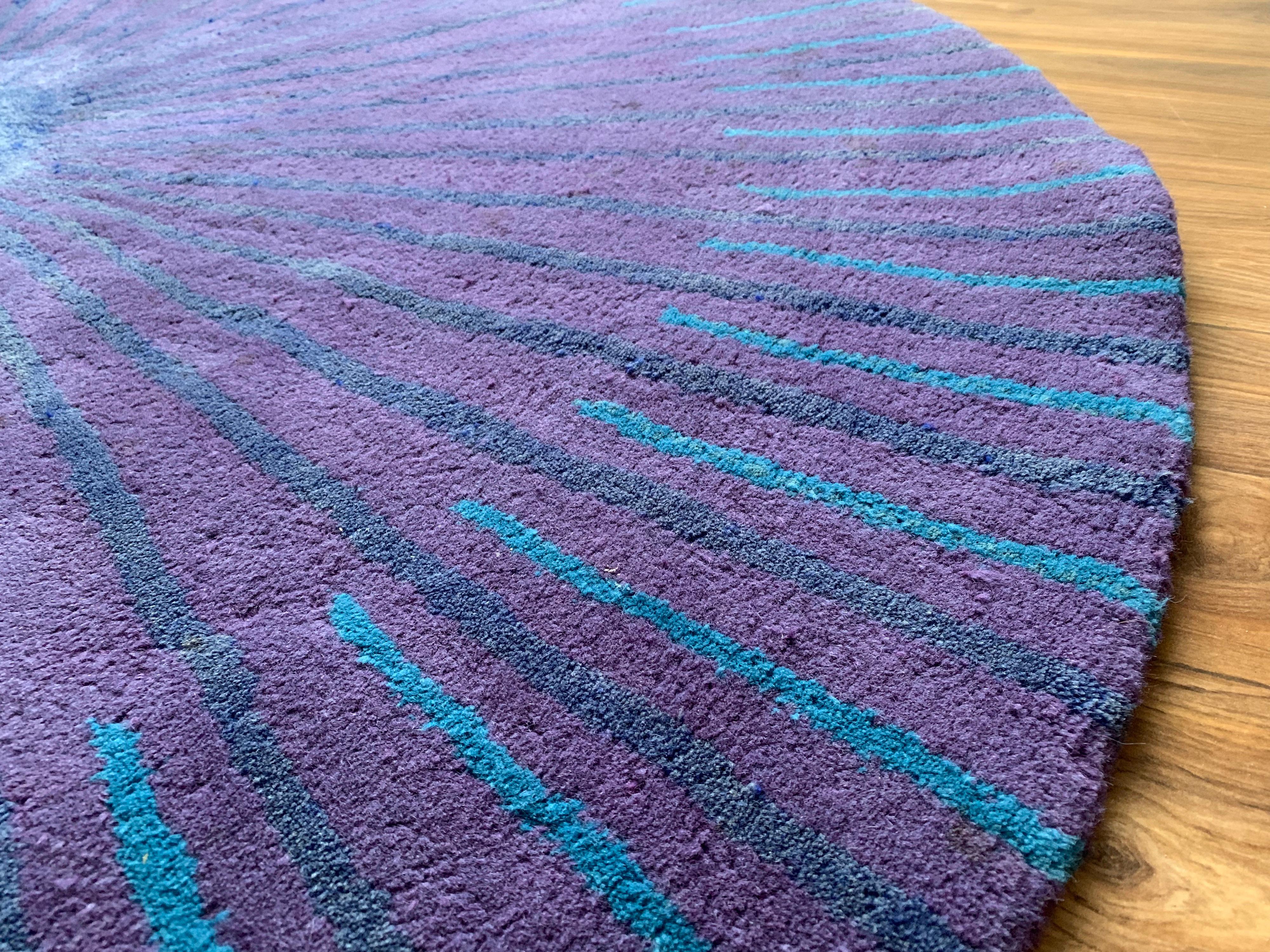 Vintage Habitat Verner Panton Pure New Wool Circular Tufted Purple Rug In Good Condition In London, GB