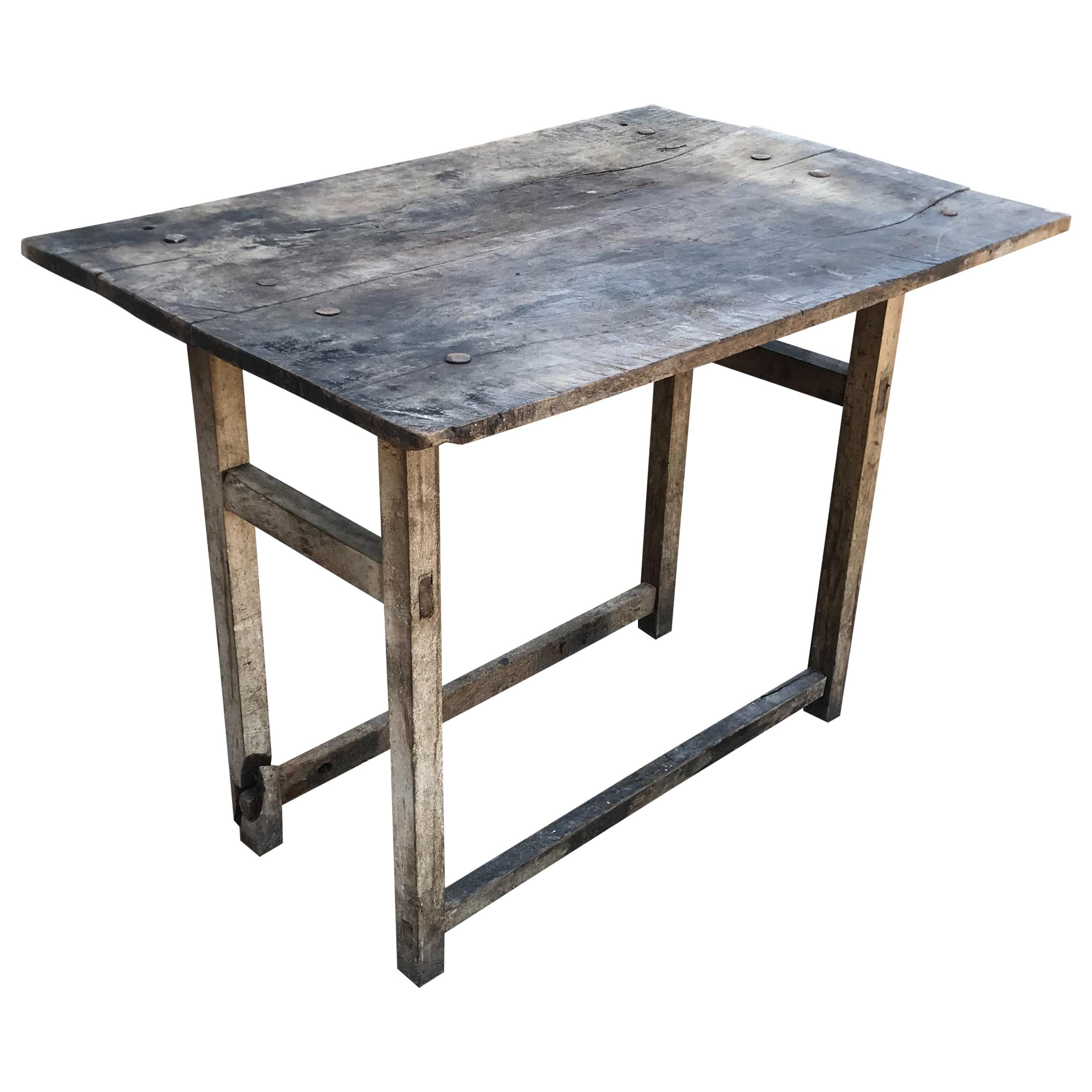 1940s Hacienda Antique Worktable Rustic Mexican Mesquite For Sale