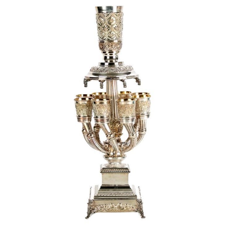 Vintage Hadad Sterling Silver Kiddush Wine Fountain with 8 Cups For
