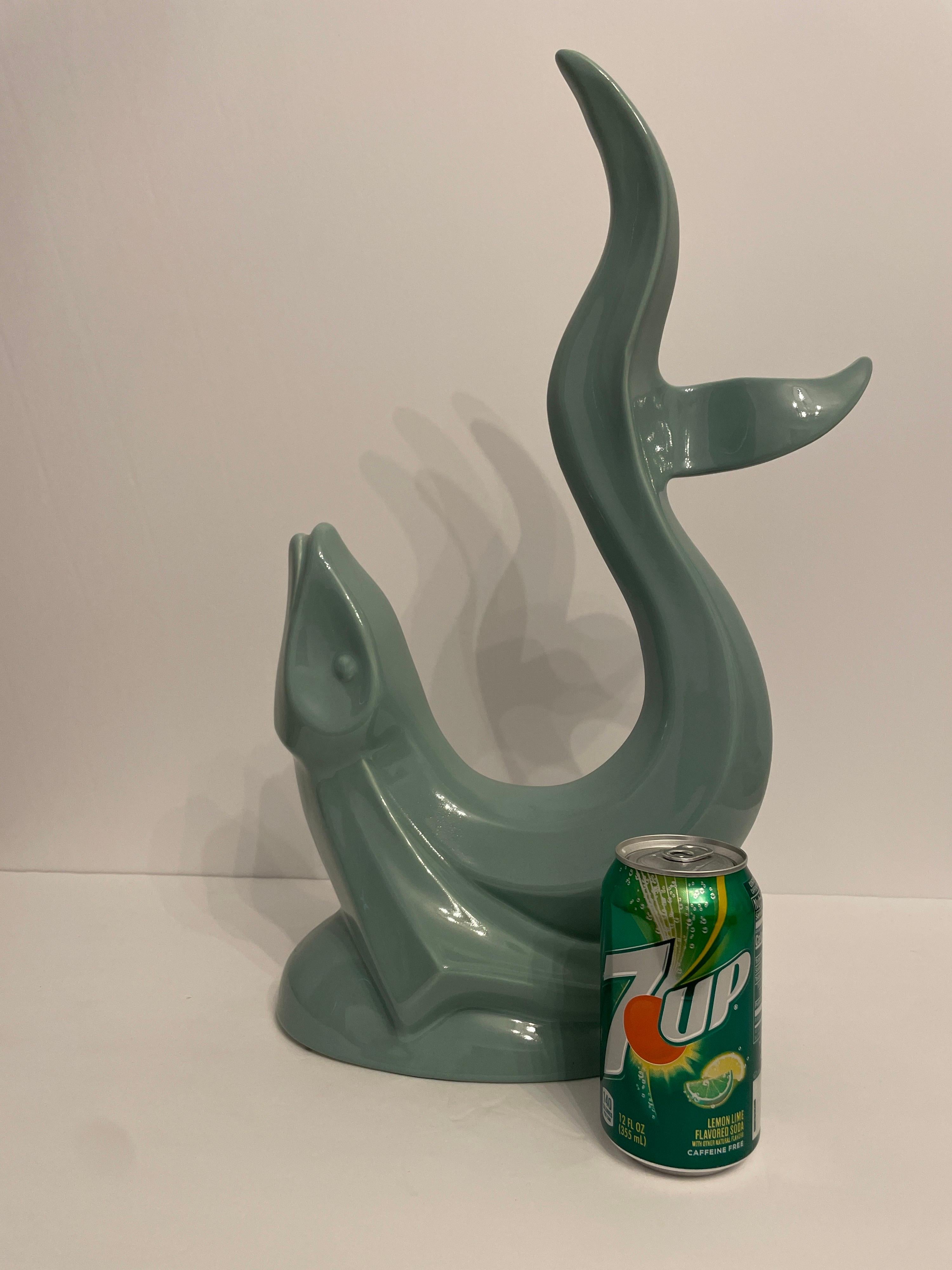 Vintage Haeger Aqua Green Ceramic Flying Fish Statue For Sale 7