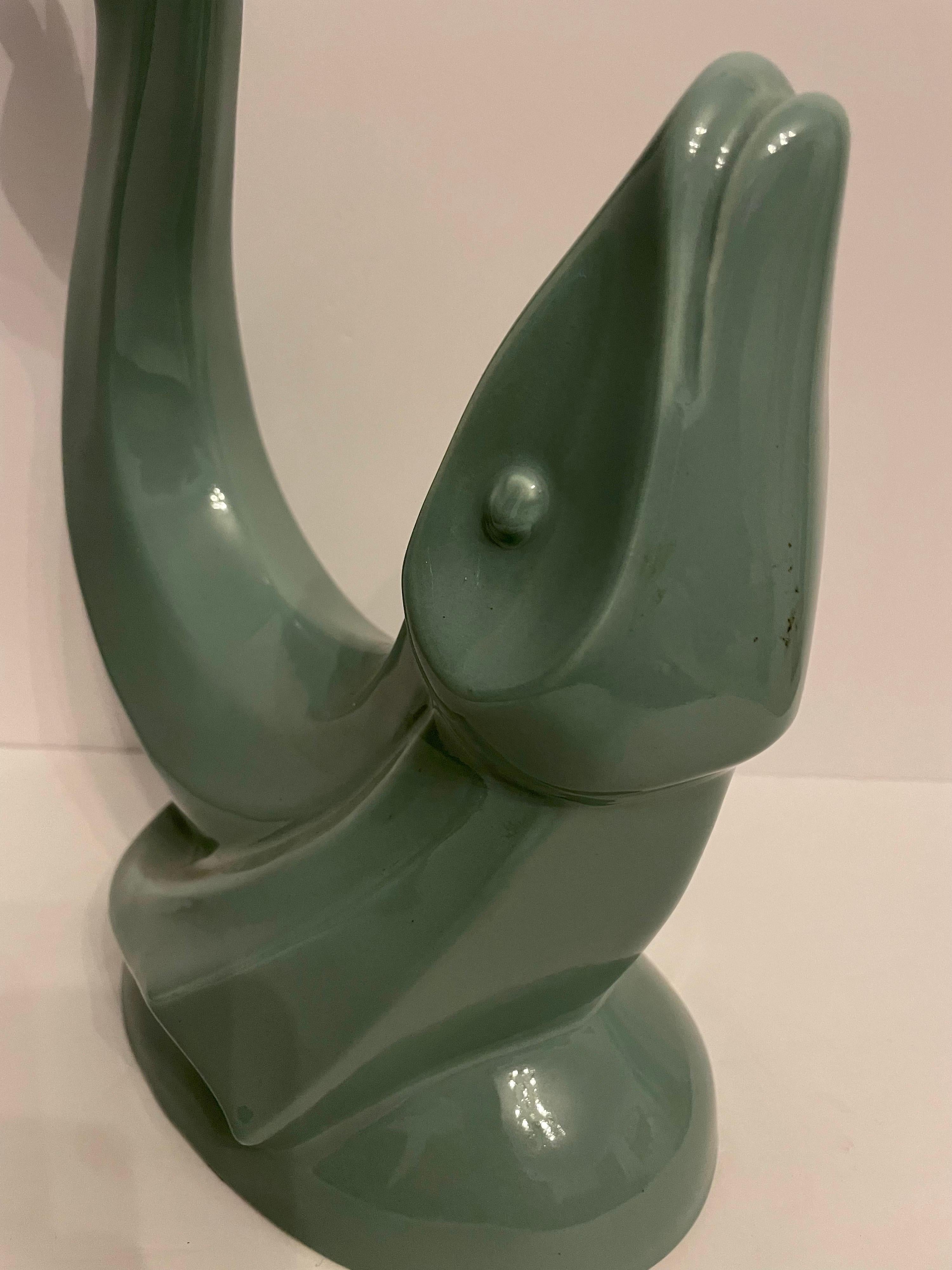American Vintage Haeger Aqua Green Ceramic Flying Fish Statue For Sale