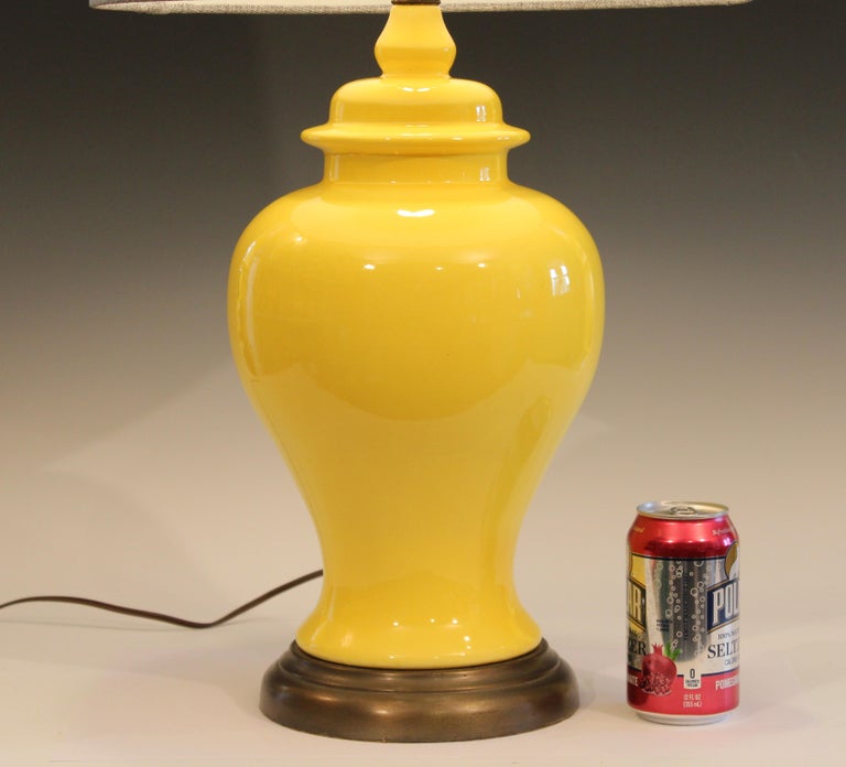 Modern Vintage Haeger Pottery Atomic Chrome Yellow Large Ginger Jar Urn Lamp For Sale