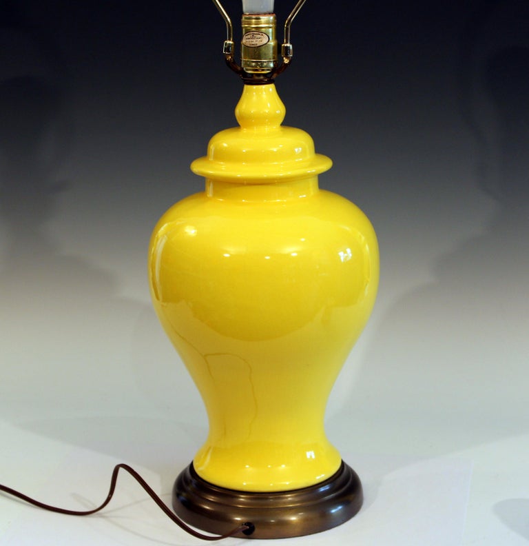 Molded Vintage Haeger Pottery Atomic Chrome Yellow Large Ginger Jar Urn Lamp For Sale
