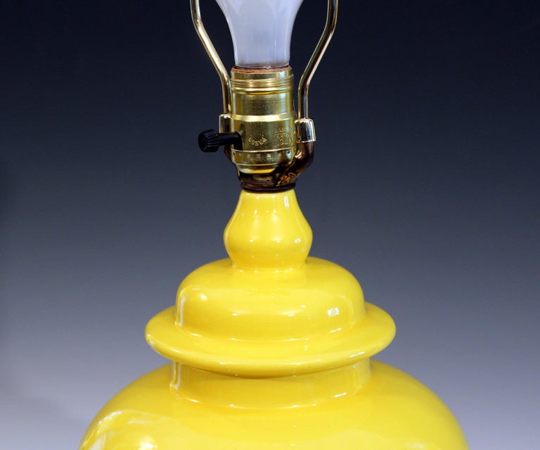 Late 20th Century Vintage Haeger Pottery Atomic Chrome Yellow Large Ginger Jar Urn Lamp For Sale