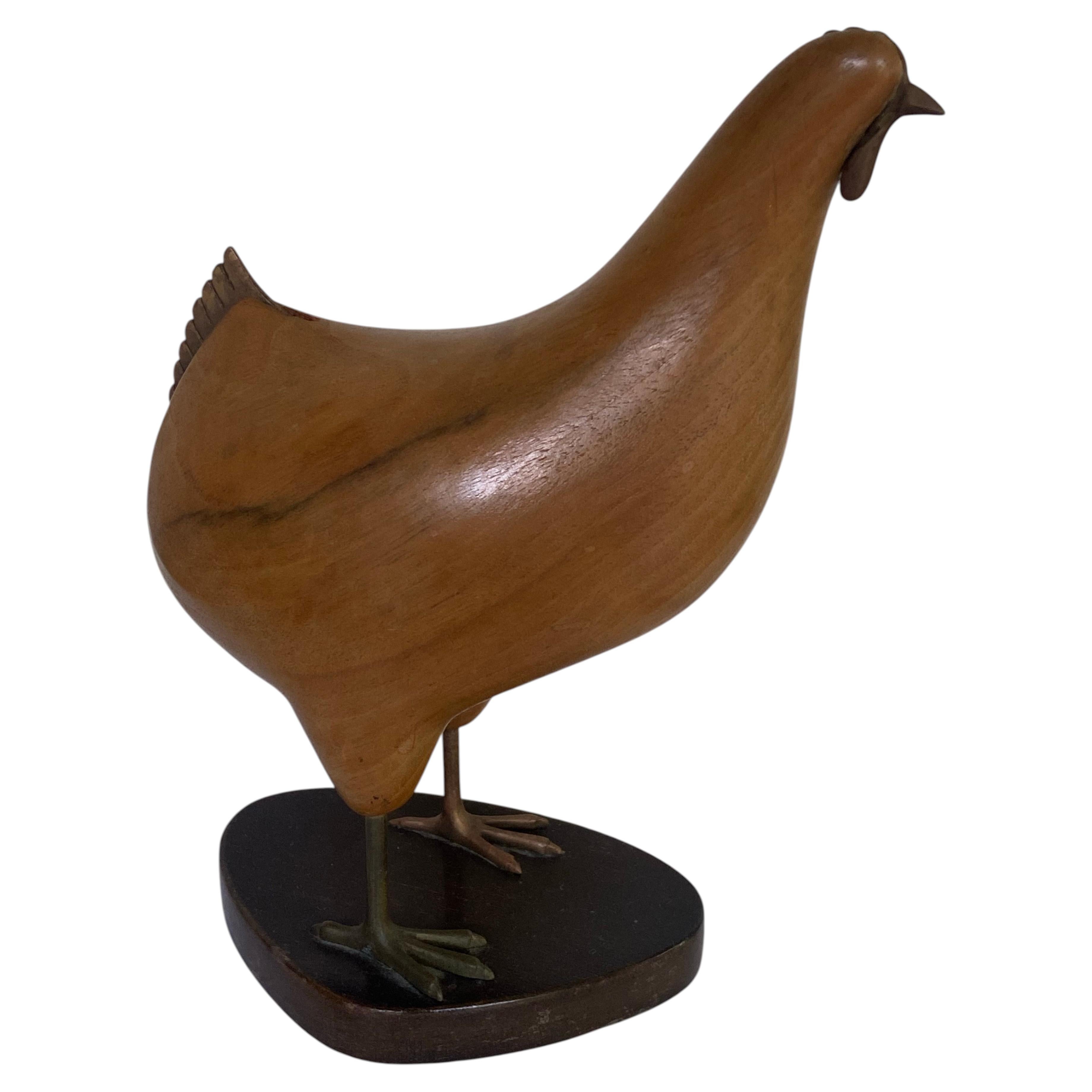 Vintage Hagenauer Wien Hand-Carved Wooden Hen Sculpture, Austria Mid20th Century