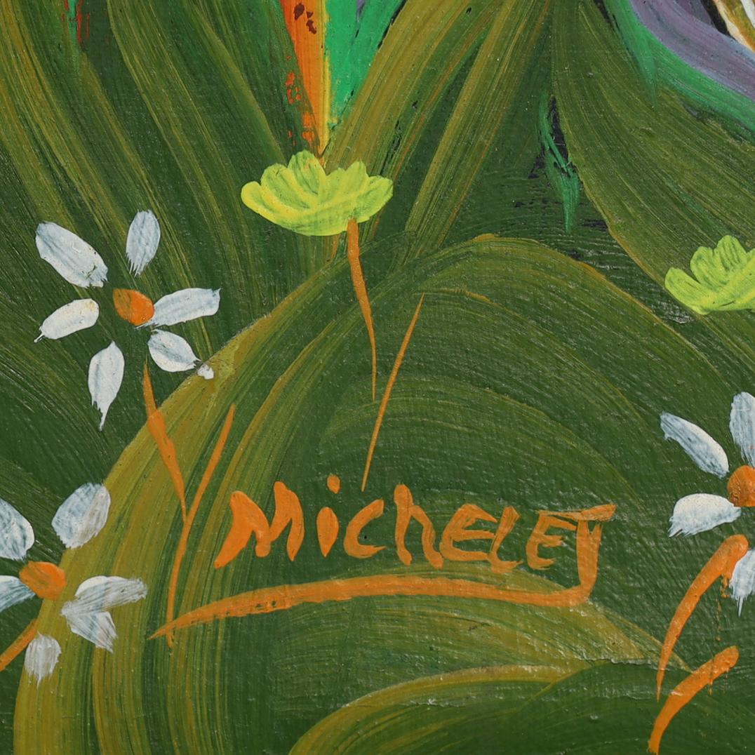 Vintage Haitian Jungle Painting on Board by Michelet For Sale 3