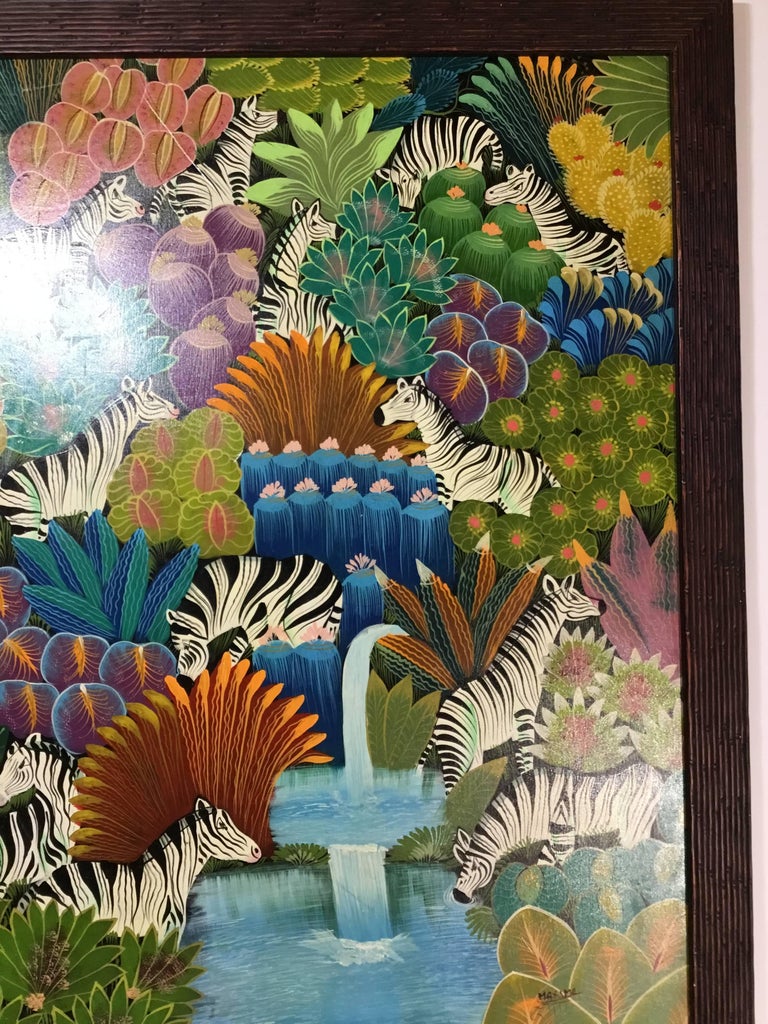 Vintage Haitian Oil Painting In Good Condition For Sale In Delray Beach, FL