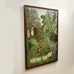 Vintage Haitian Painting of a Jungle Scene with Monkeys