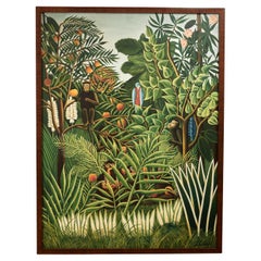 Vintage Haitian Painting of a Jungle Scene with Monkeys