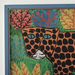 Vintage Haitian Painting of a Leopard by Ti Tra Jean Fatreuse Delva
