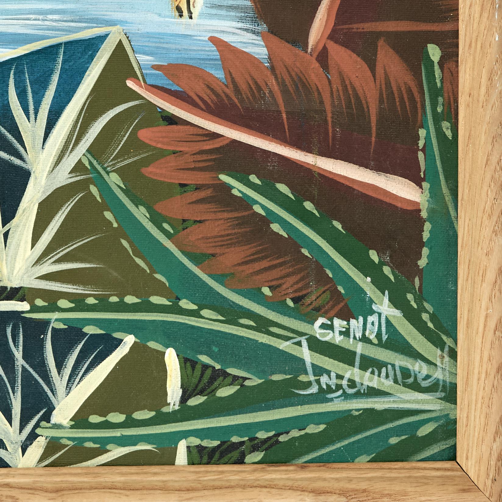 Vintage Haitian Painting of Animals in a Jungle by Jean Claude For Sale 1