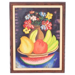 Vintage Haitian Stillleben Gemälde auf Karton