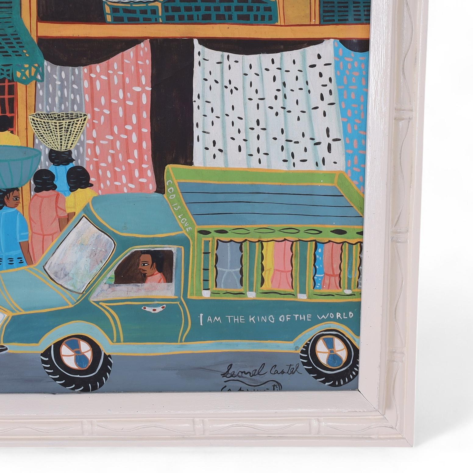 20ième siècle Peinture sur toile vintage de style haïtien par Leonel Castel en vente