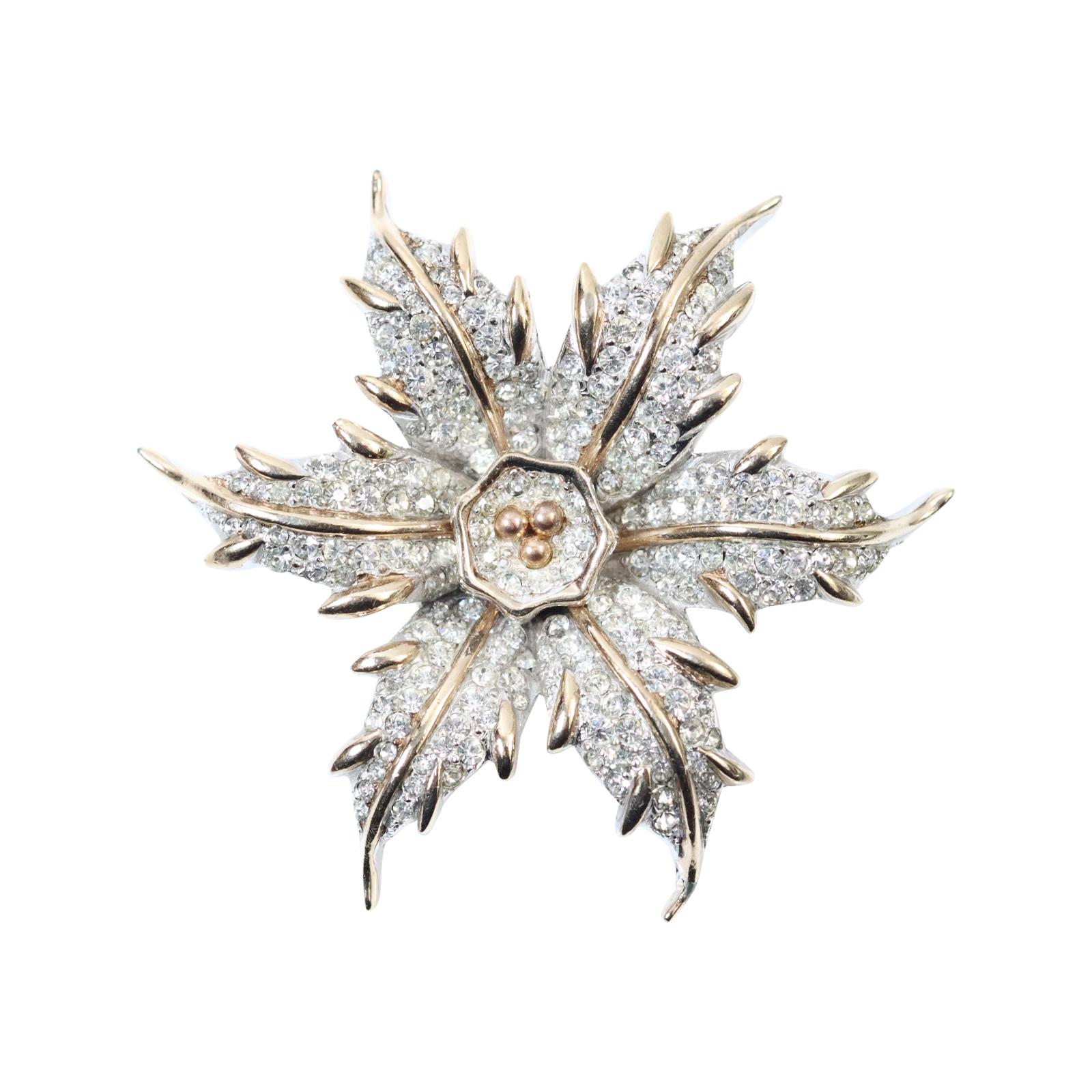 Vintage Halbe Silver and Gold Tone Diamante Flower Brooch, Circa 1960s.  Halbe is a beautiful and historic brand with very few pieces available.  This does look like fine jewelry and reminds me of a Buccellati design. This is well made and