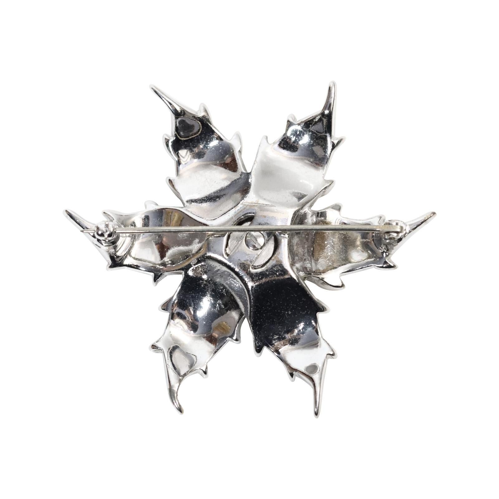 Modern Vintage Halbe Silver and Gold Tone Diamante Flower Brooch, Circa 1960's For Sale