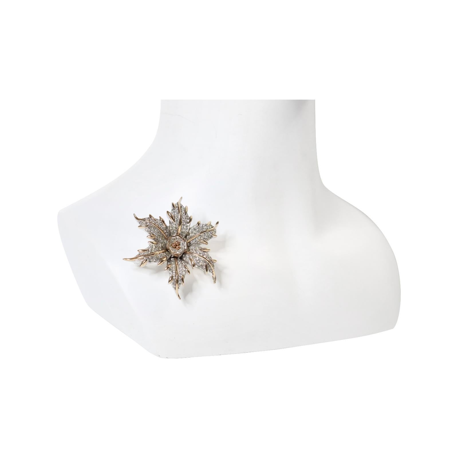 Vintage Halbe Silver and Gold Tone Diamante Flower Brooch, Circa 1960's For Sale 1