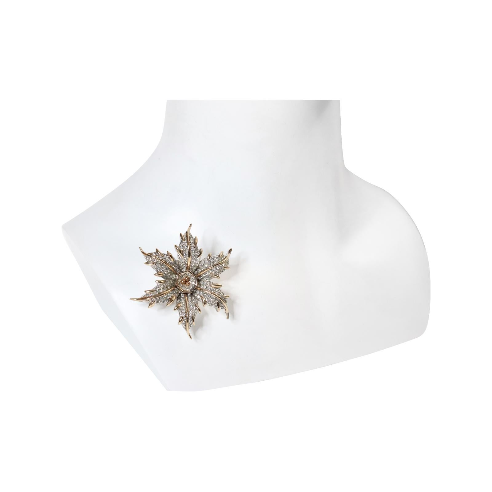 Vintage Halbe Silver and Gold Tone Diamante Flower Brooch, Circa 1960's For Sale 2