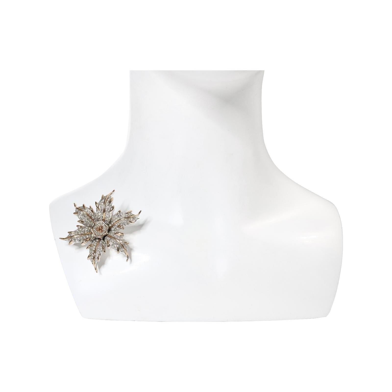 Vintage Halbe Silver and Gold Tone Diamante Flower Brooch, Circa 1960's For Sale 3