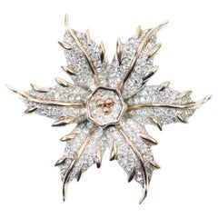 Vintage Halbe Silber und Goldfarbene Diamant-Blumenbrosche, ca. 1960er Jahre