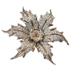 Vintage Halbe Silber und Goldfarbene Diamant-Blumenbrosche, ca. 1960er Jahre