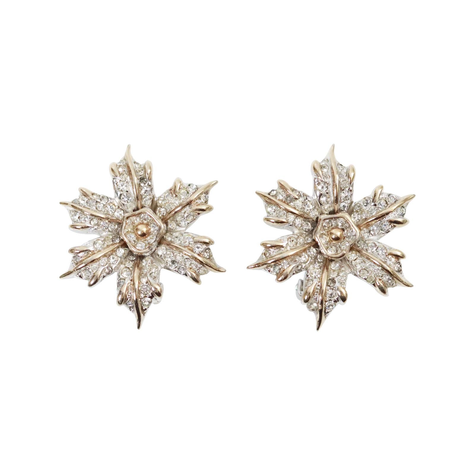 Vintage Halbe Silver and Gold Tone Diamante Flower Earrings, Circa 1960's.  Halbe is a beautiful and old brand that have very few pieces to be found.  These do look like fine jewelry and remind me of a Buccellati design. These are well made and