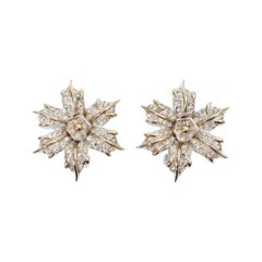 Vintage Halbe Silver and Gold Tone Diamante Flower Clip-On Earrings, 1960s