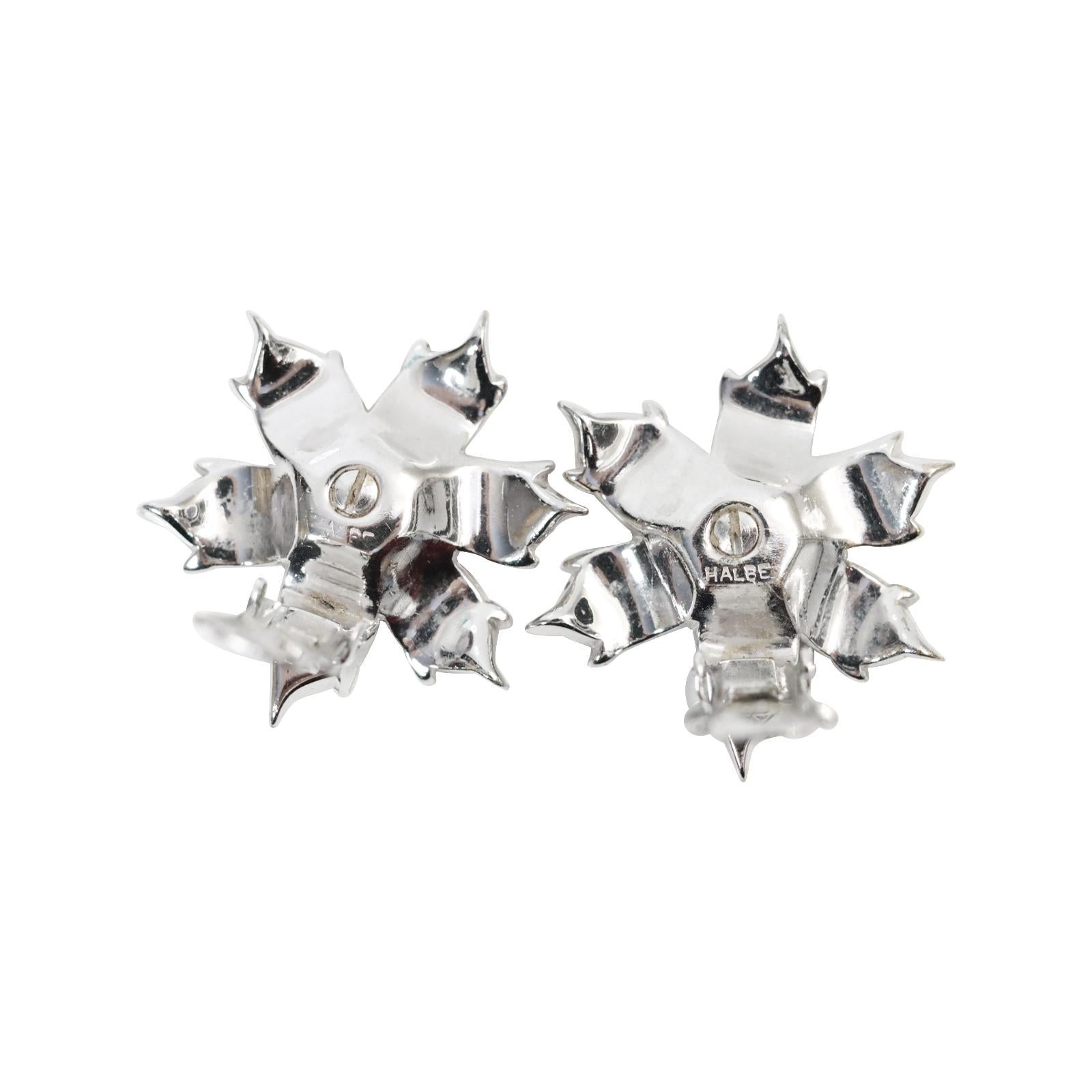 Modern Vintage Halbe Silver and Gold Tone Diamante Flower Earrings, Circa 1960's For Sale