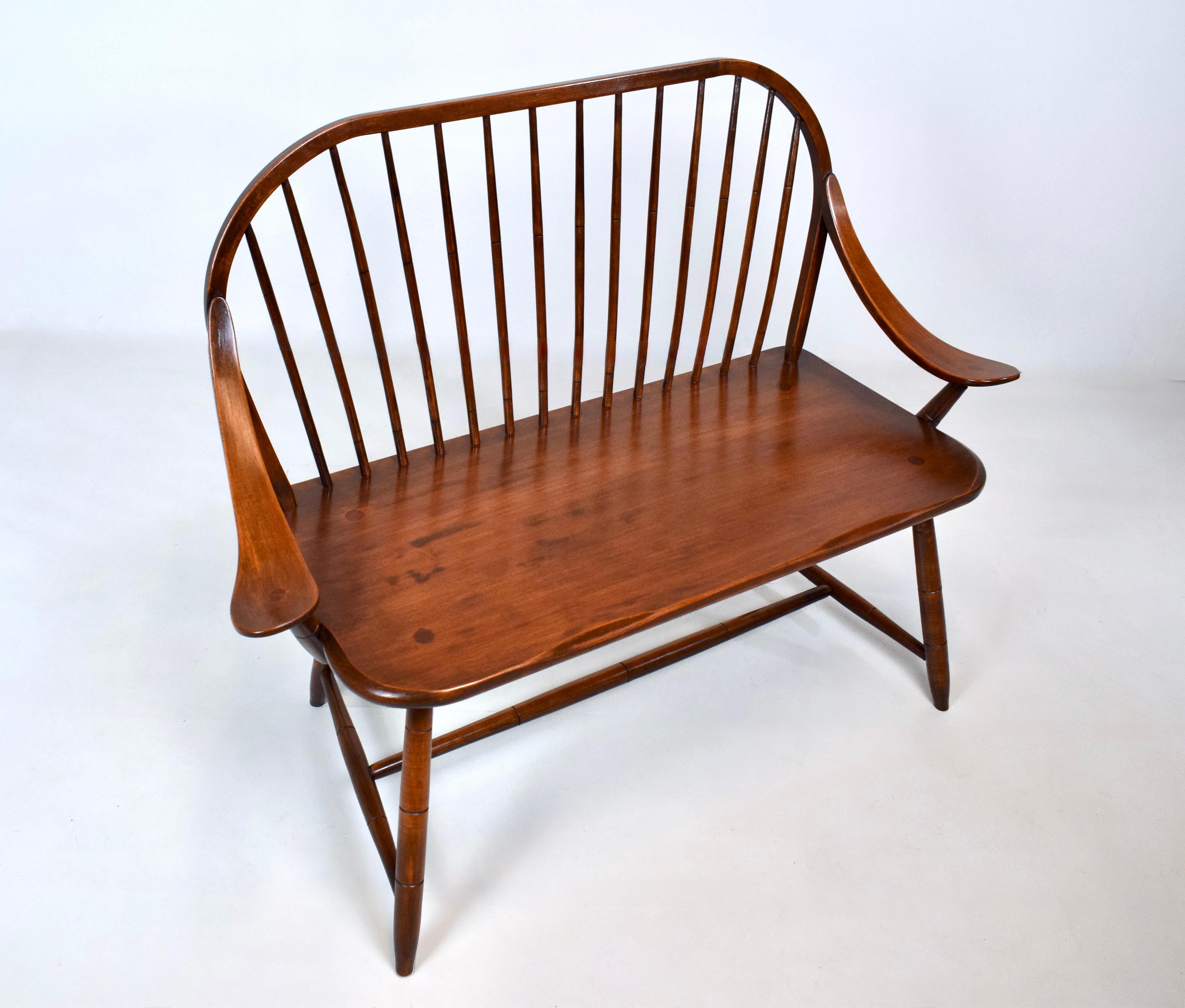 Maple Vintage Hale of Vermont Windsor Spindle Back Prosper's Bench or Settee For Sale