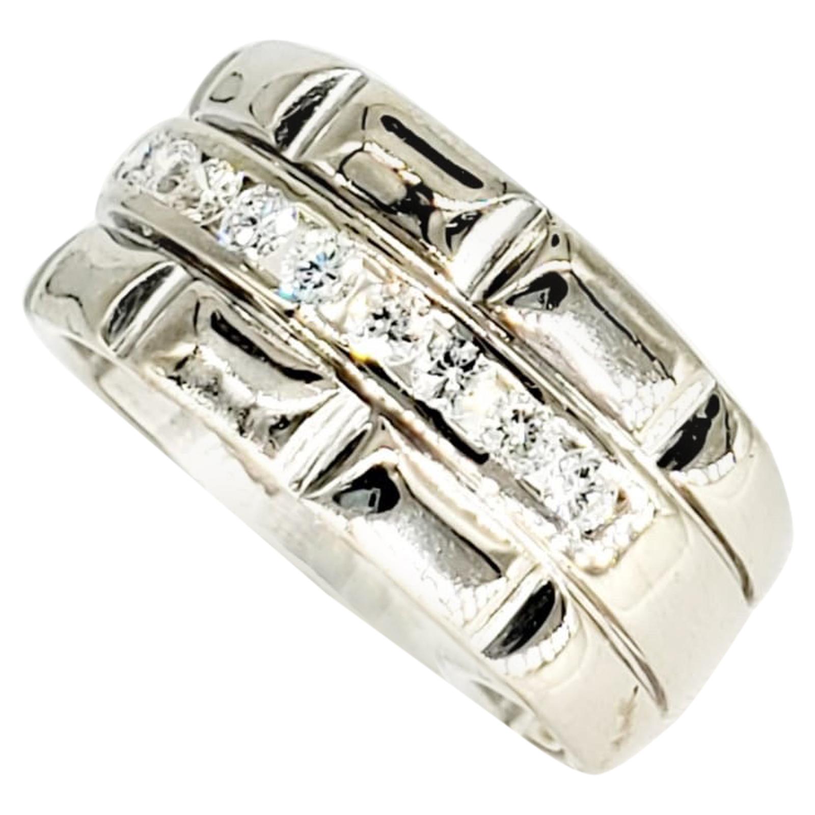 Vintage Half Eternity Diamond Band 18 Karat White Gold Ring For Sale