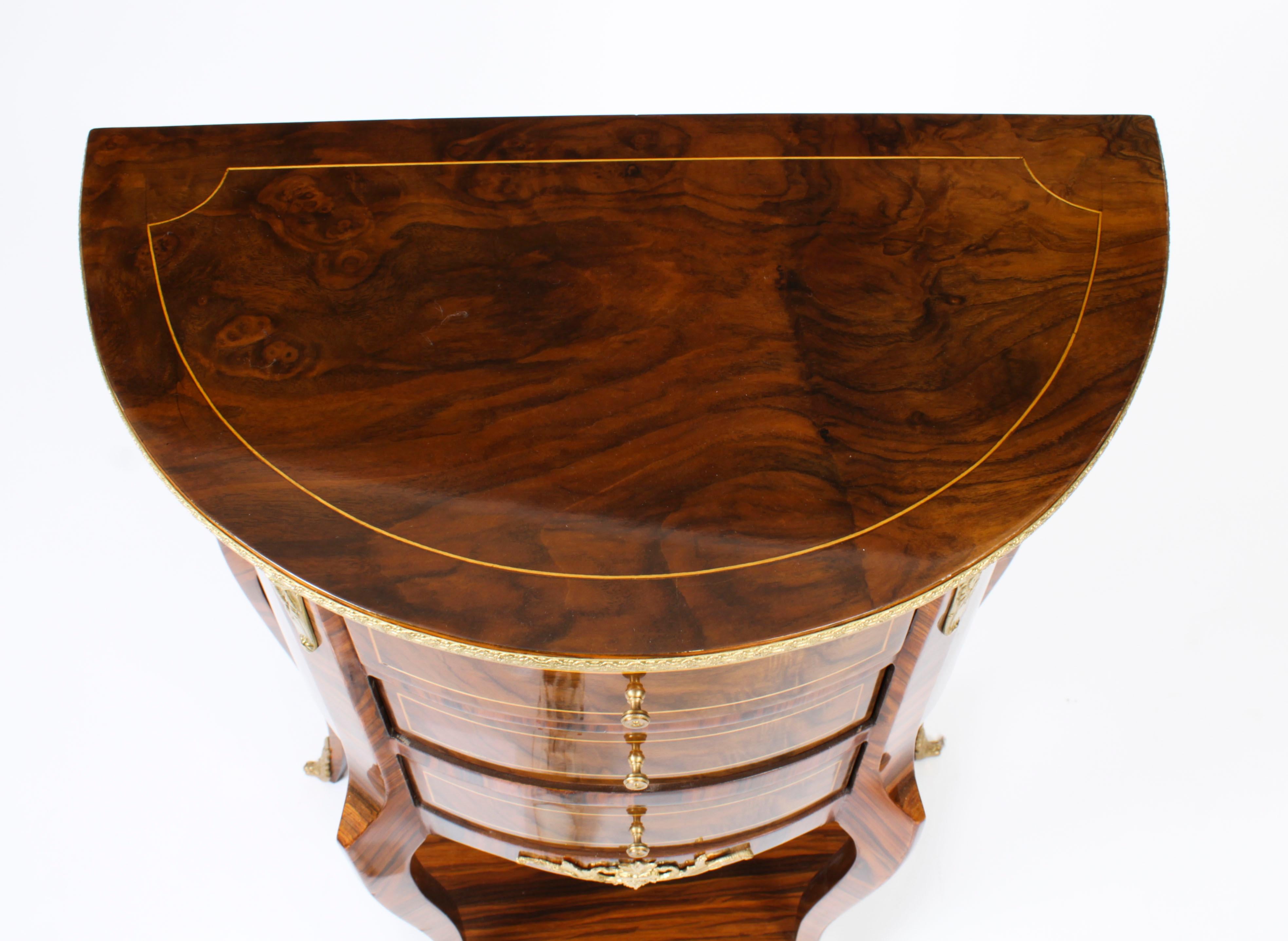 Late 20th Century Vintage Half Moon Walnut Chest Side Cabinet Bedside Console 20th C