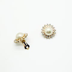Vintage Half Pearl Crystal Earrings 1980s