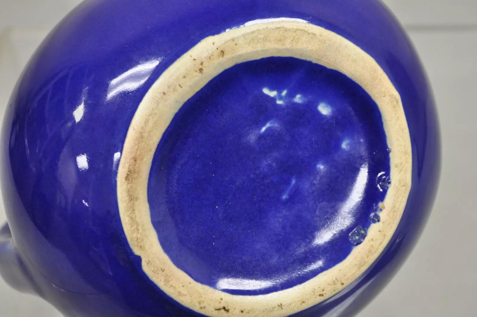 Grès porcellanato Vintage Hall Blu Cobalto Art Deco 633 Brocca di ceramica smaltata a forma di palla