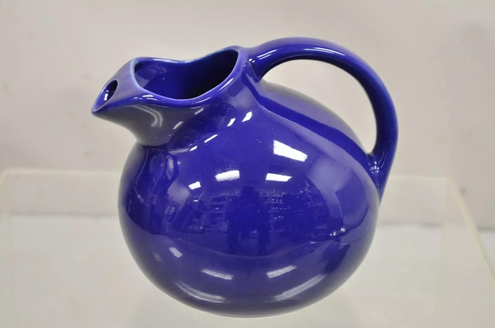 Vintage Hall Blu Cobalto Art Deco 633 Brocca di ceramica smaltata a forma di palla 2