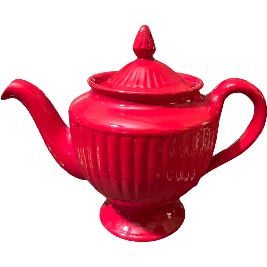 American Vintage Hall Pottery Red Ribbed Teapot ~ USA For Sale