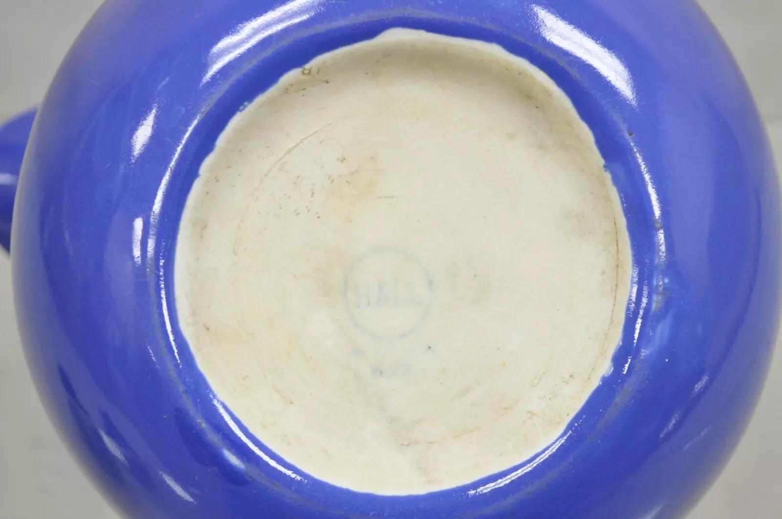 Vintage Hall Sky Blue Art Deco 633 Brocca di ceramica smaltata a forma di palla 1