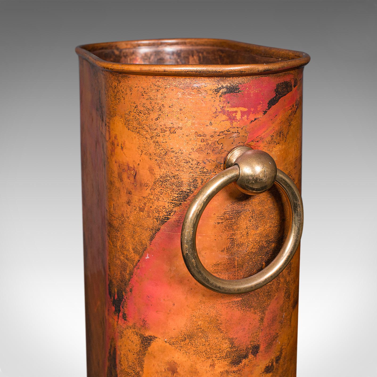 Late 20th Century Vintage Hall Stick Stand, English Copper, Brass, Umbrella Rack, Art Deco Revival For Sale