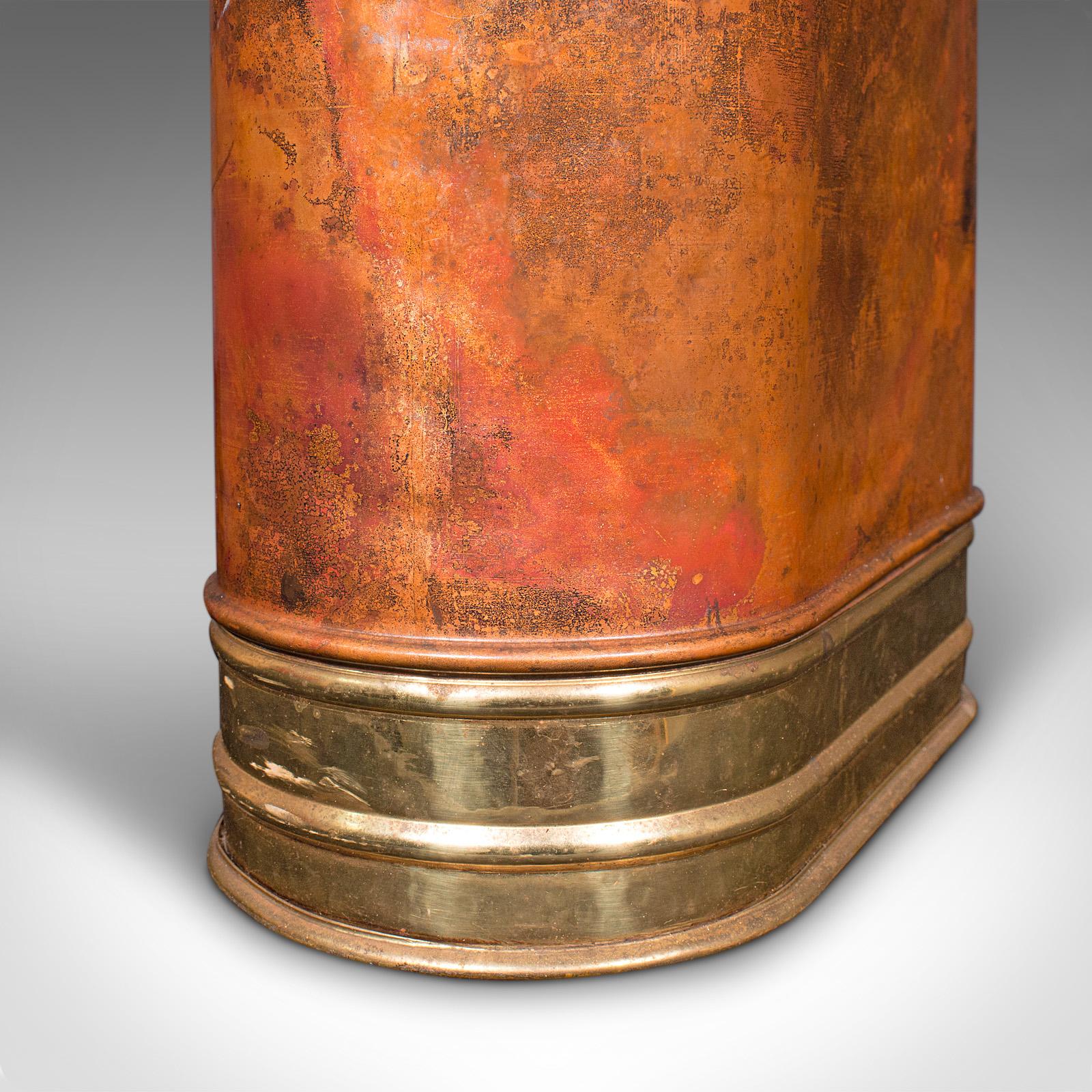 Vintage Hall Stick Stand, English Copper, Brass, Umbrella Rack, Art Deco Revival For Sale 1