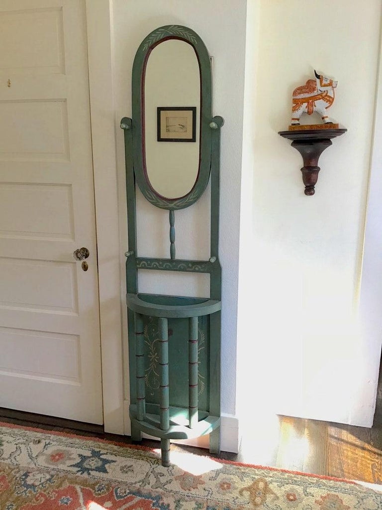 Vintage Hall Tree Hat Rack Umbrella Stand Green Painted For Sale at 1stDibs