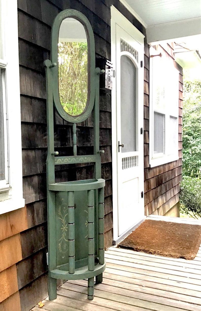 Vintage Hall Tree Hat Rack Umbrella Stand Green Painted For Sale at 1stDibs