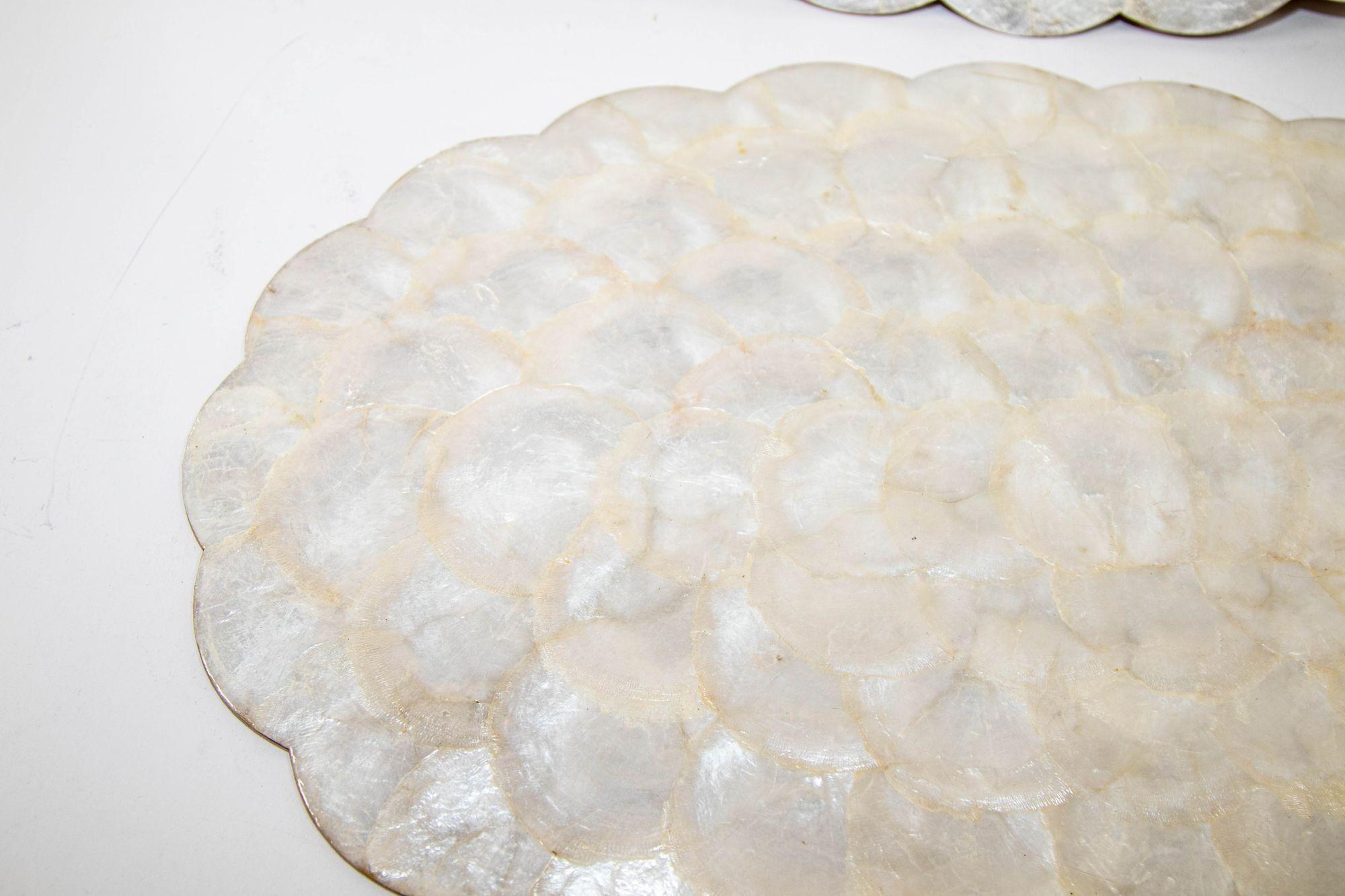 Organic Modern Vintage Hallie St Mary 2 Placemats in Natural Capiz Pearl Shell Scalloped Edge