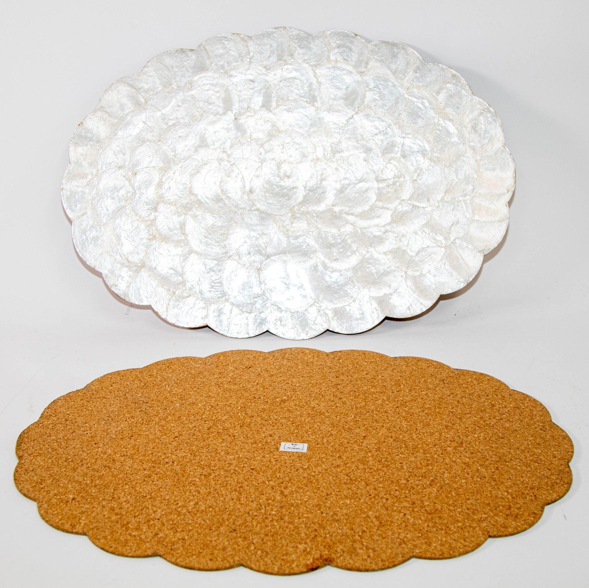 Philippine Vintage Hallie St Mary 2 Placemats in Natural Capiz Pearl Shell Scalloped Edge