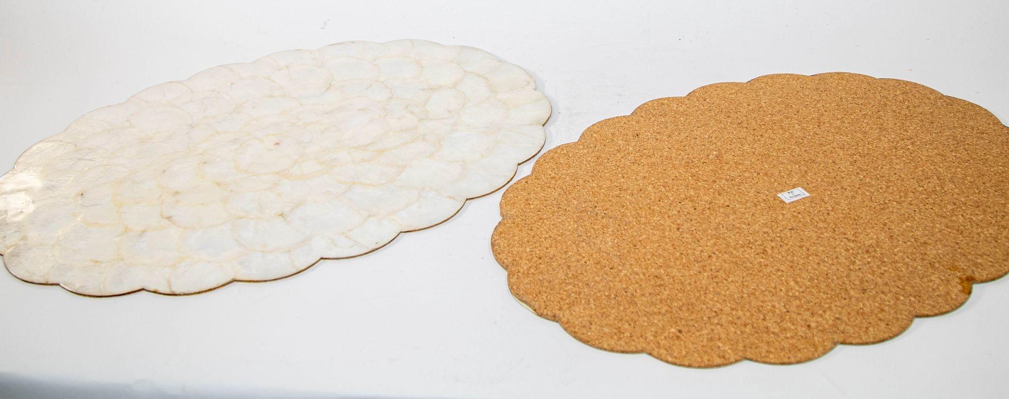 Hand-Crafted Vintage Hallie St Mary 2 Placemats in Natural Capiz Pearl Shell Scalloped Edge