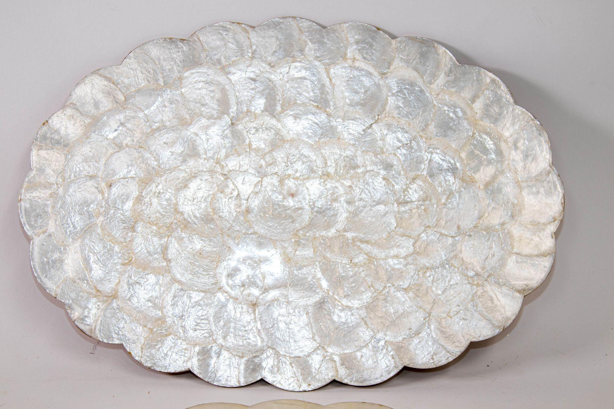 20th Century Vintage Hallie St Mary 2 Placemats in Natural Capiz Pearl Shell Scalloped Edge