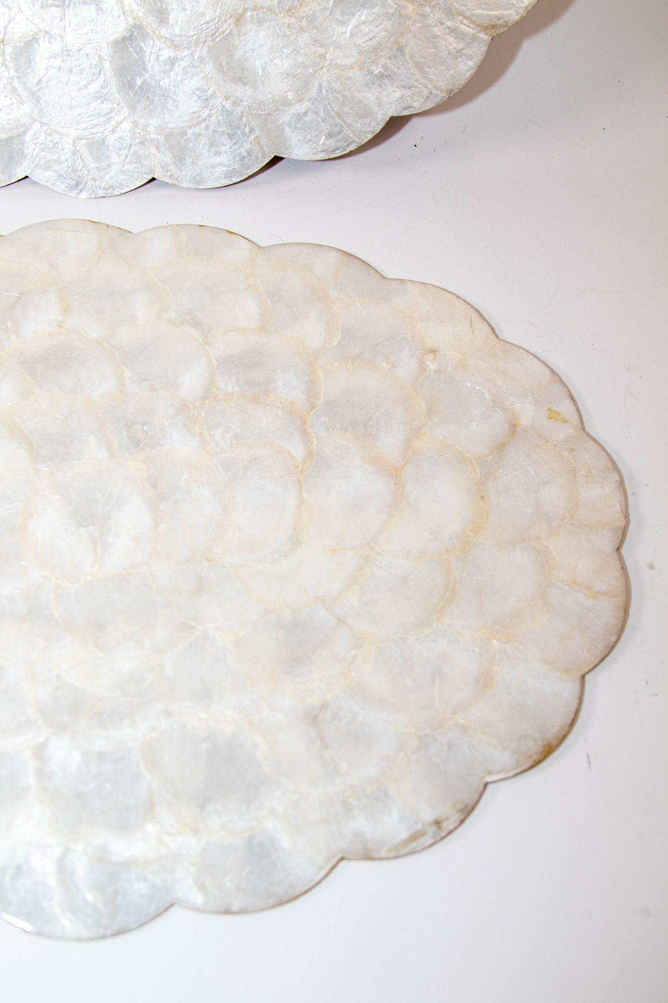 Eggshell Vintage Hallie St Mary 2 Placemats in Natural Capiz Pearl Shell Scalloped Edge