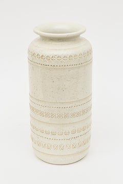 Vintage Hallmarked Bitossi Incised Off White Ceramic Textural Vase Italian