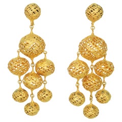 Boucles d'oreilles chandelier Vintage Hallmarked Gold Tone Woven Wire