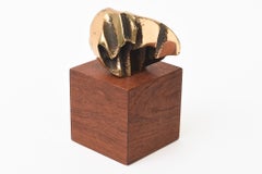 Vintage Hallmarked Small Brass/ Bronze And Wood Abstract Sculpture
