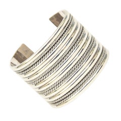 Vintage By Silver Sterling Bracelet Ribbed Wide Cuff 1970's