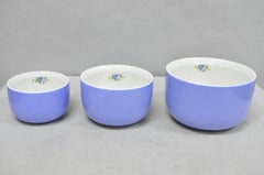 Vintage Hall's "Rose Parade" 1259 Blue Ceramic Nesting Mixing Bowls - Set of 3